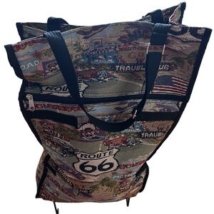 Jade Route 66 tapestry handled luggage bag with wheels packable collapsible
